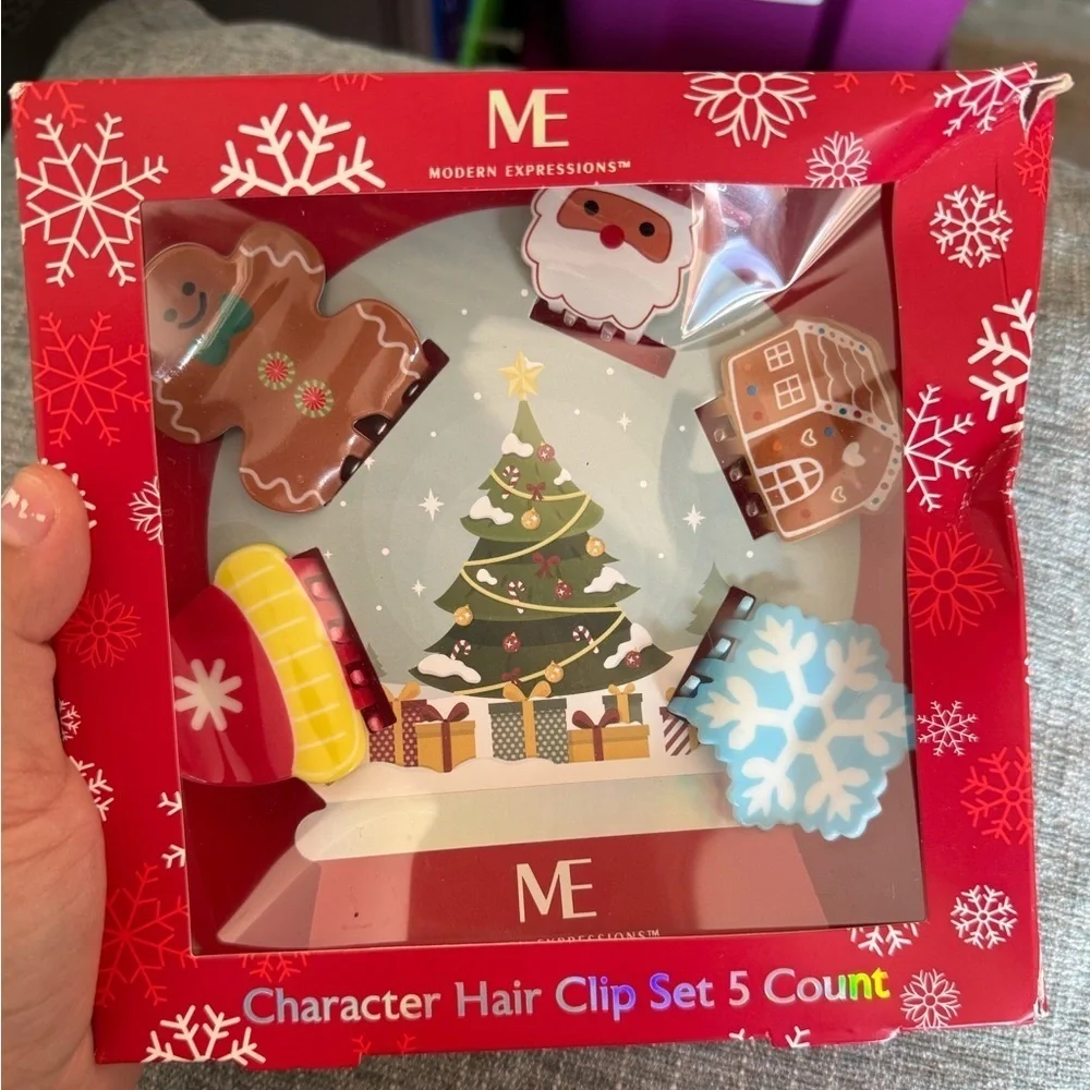 Expressions Red and White Christmas Character Hair Clip Set of 5-NWT